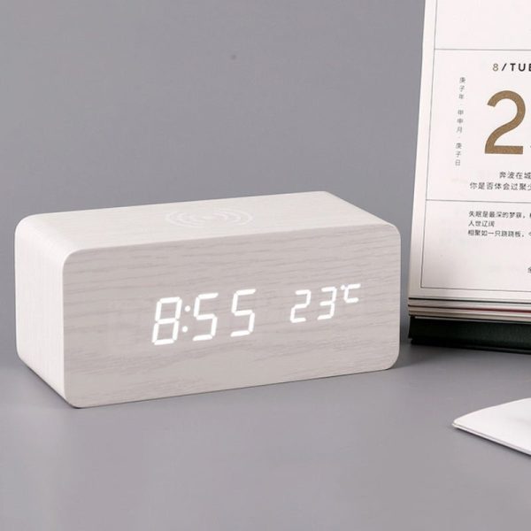 Electronics Wooden Electric Alarm Clock with Wireless Charging Pad - Living Simply House